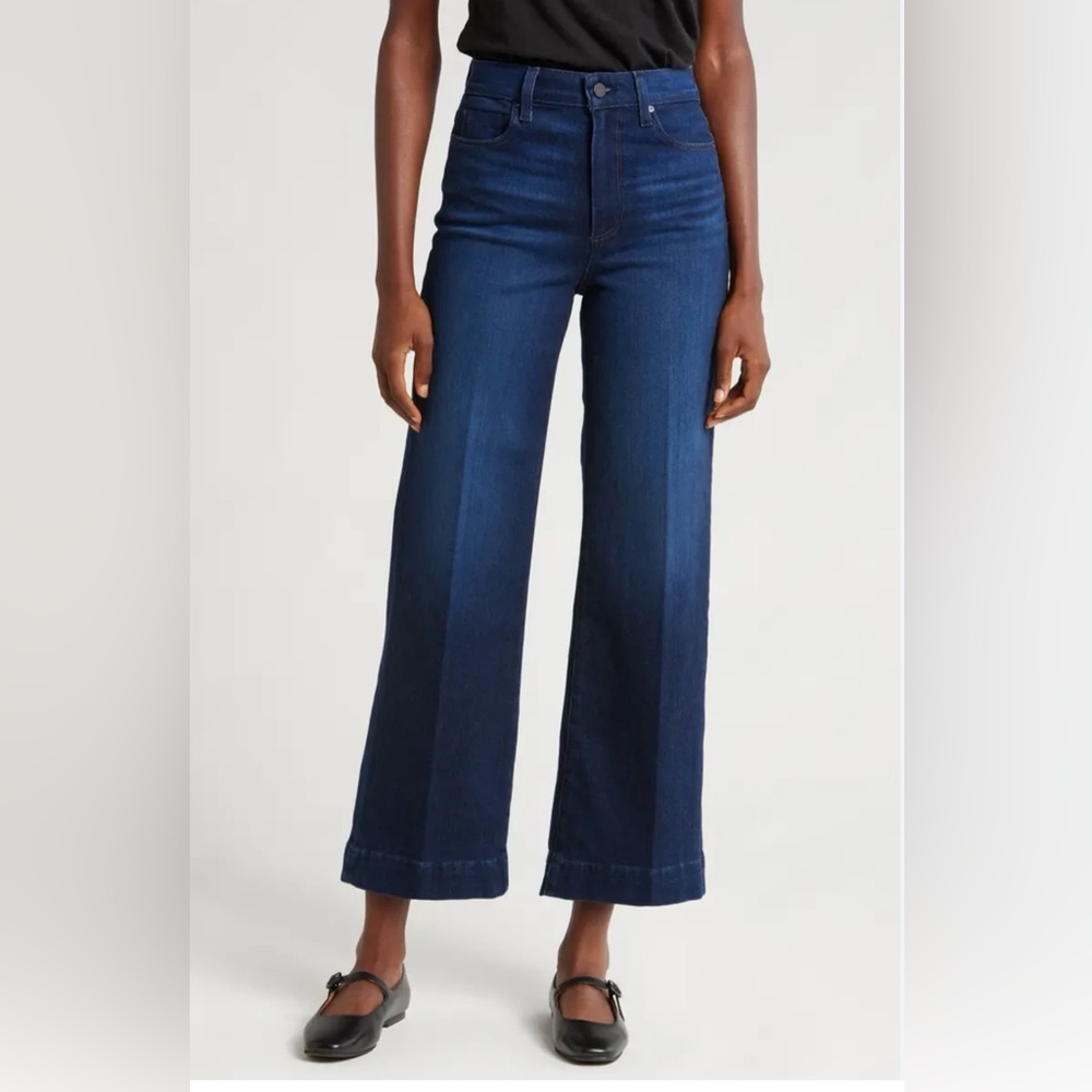 PAIGE Anessa Wide Leg High-Rise Jeans in Dark Blue